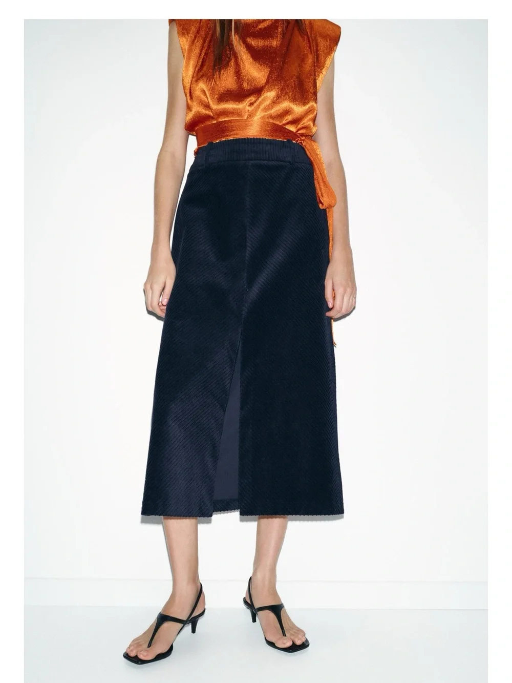 ZARA STRAIGHT CORDUROY MIDI SKIRT